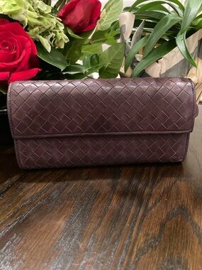 Bottega Veneta Plum Leather long Interciato Wallet